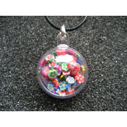 Bubble pendant, colorful multicolored flowers