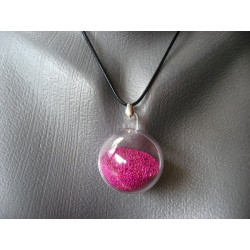 Pendentif bulle, microperles fuchsias mobiles