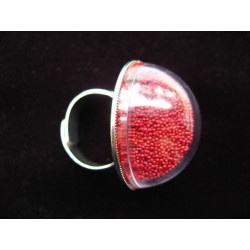BAGUE dome ajustable, microperles rouges mobiles