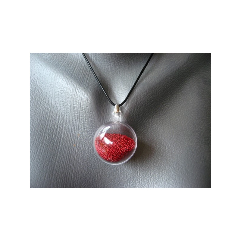 Pendentif bulle, microperles rouges mobiles