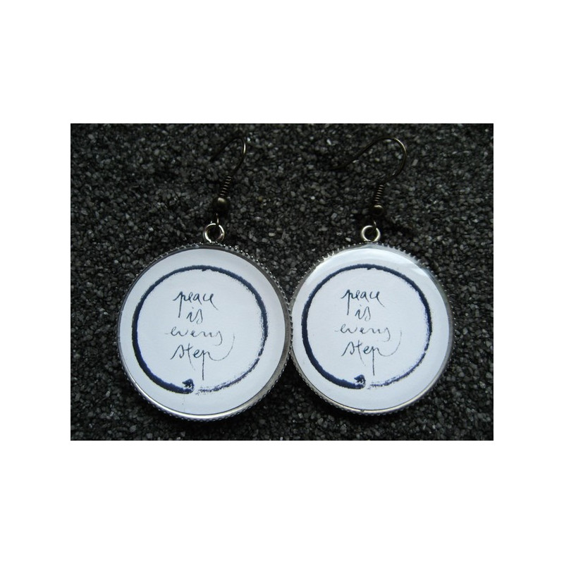 Earrings, Peace is every step, set in resin