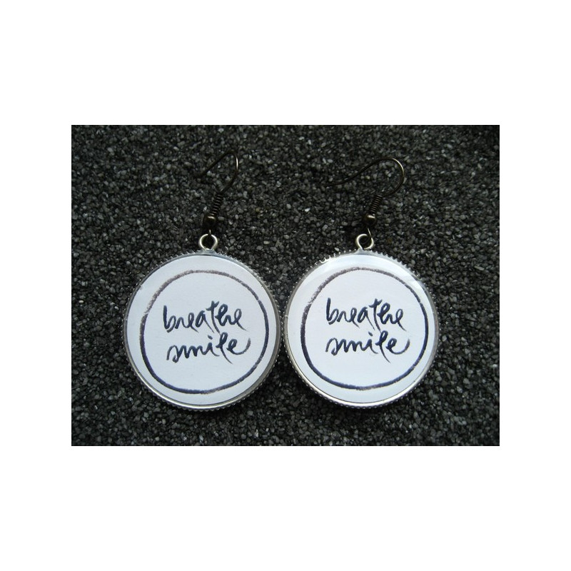 Earrings, Breathe Smile, set in resin