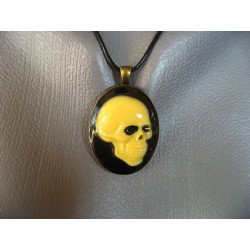 Steampunk Oval Pendant, Skull, on Black Resin Background
