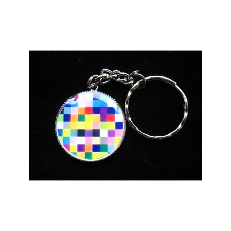 Keyring pop, multicolored pixels, set in resin