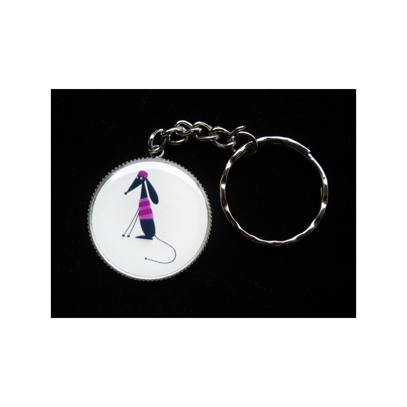 Fancy Key Ring, Fashion Dog Fuchsia, Resin Set