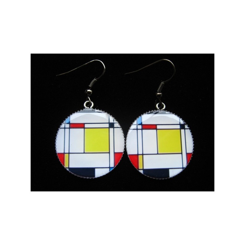 Small vintage earrings, Esprit Mondrian, set in resin