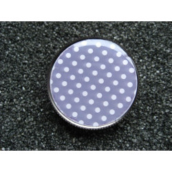 Fancy ring, white dots on dark gray background, set with resin