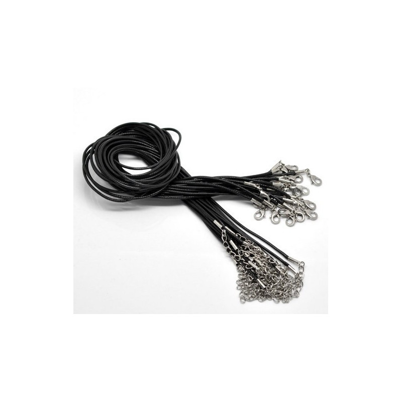 Lot of 10 black cords, imitation leather, 45 cm long