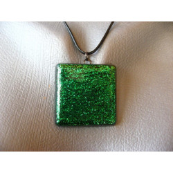 PENDANT square, green glitter, in resin