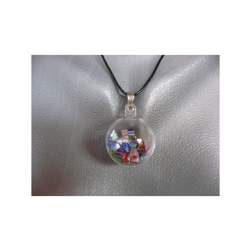 Pendentif bulle, perles cubiques multicolores mobiles