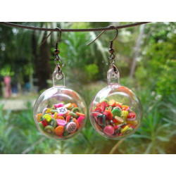 Bubble earrings, mobile multicolored fruits