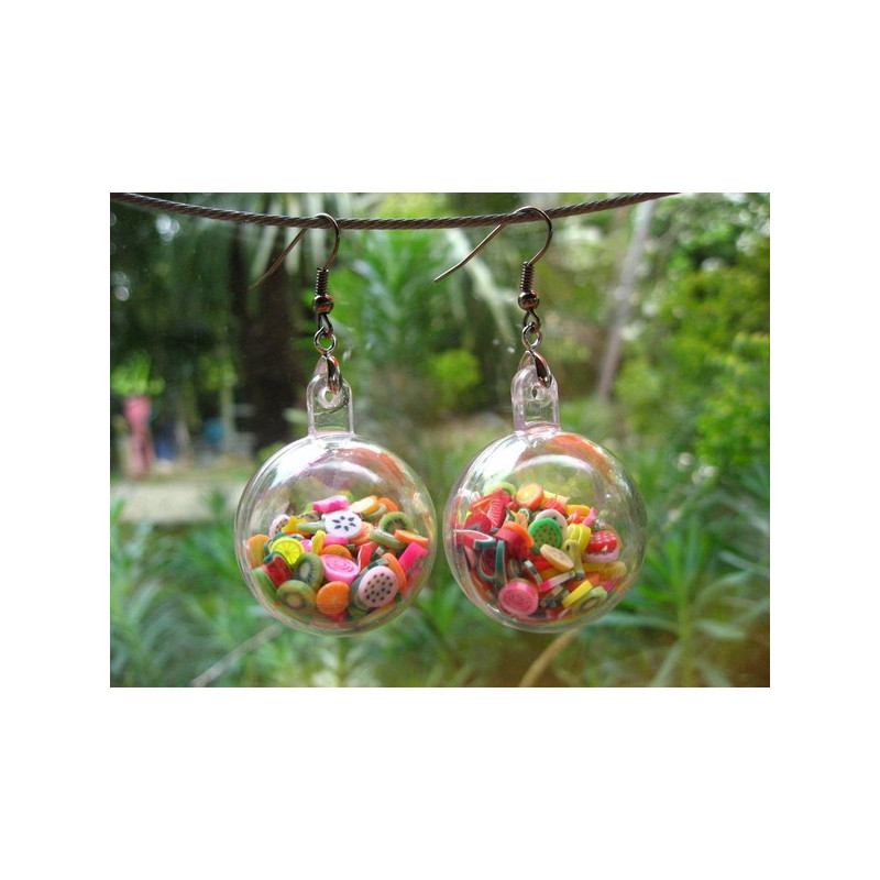 Boucles d'oreilles bulle, fruits multicolores mobiles