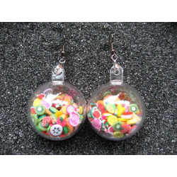 Boucles d'oreilles bulle, fruits multicolores mobiles