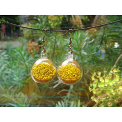 Boucles d'oreilles bulle, miniperles jaunes mobiles