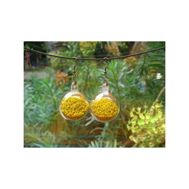 Boucles d'oreilles bulle, miniperles jaunes mobiles