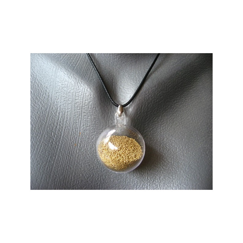 Moving gold micropearls Bubble pendant
