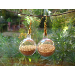 Boucles d'oreilles bulle, microperles dorées mobiles