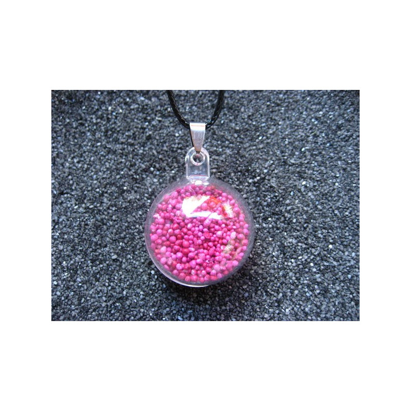 Pendentif bulle, miniperles fuchsias mobiles