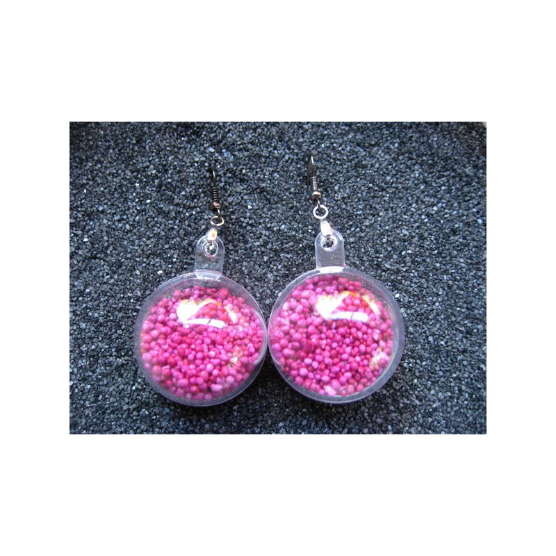 Boucles d'oreilles bulle, miniperles fuchsias mobiles