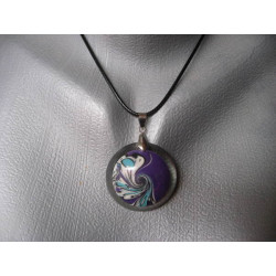 Purple/white spiral fimo and resin pendant