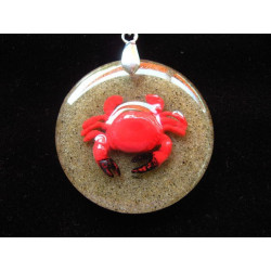 Summer pendant, red crab, on resin sand background