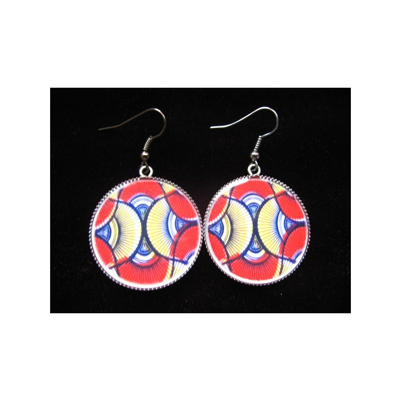 Earrings, WAX African motif, set in resin