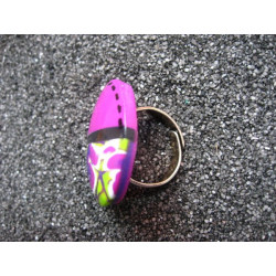 Pop ring, green / plum, in Fimo