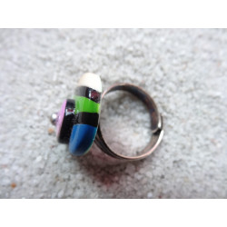 Petite bague, Style Mondrian, bleue/verte, en Fimo