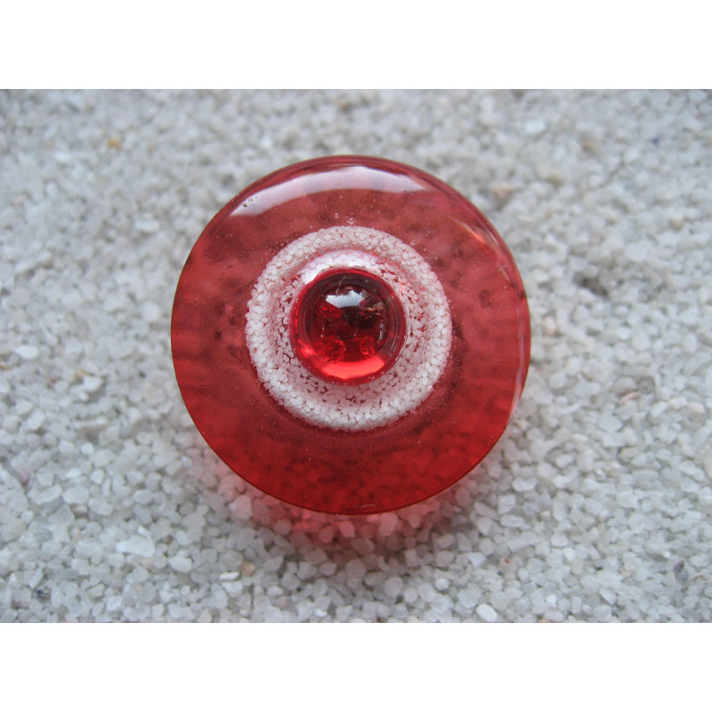 Fancy RING, red pearl, on white and red resin background