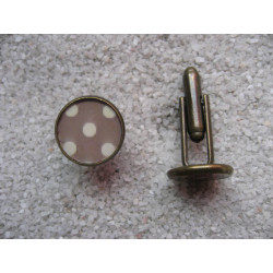 Cufflinks, white dots on brown background, set in resin