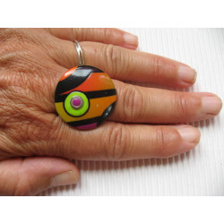 Large pop ring, black / multicolored, in Fimo