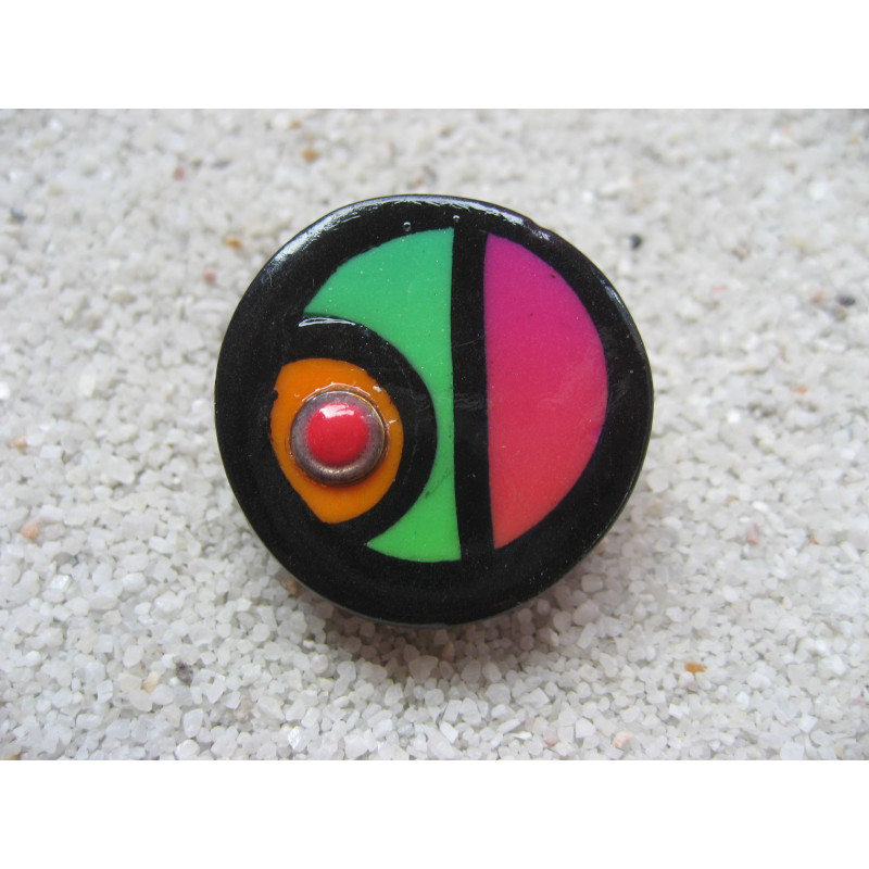 Pop ring, black / multicolored, in fimo