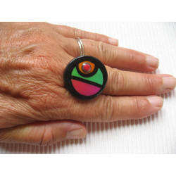 Pop ring, black / multicolored, in fimo