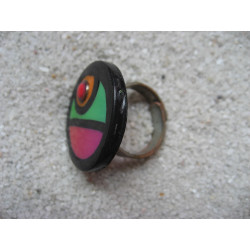 Pop ring, black / multicolored, in fimo