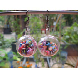 Bubble earrings, multicolored mobile hearts