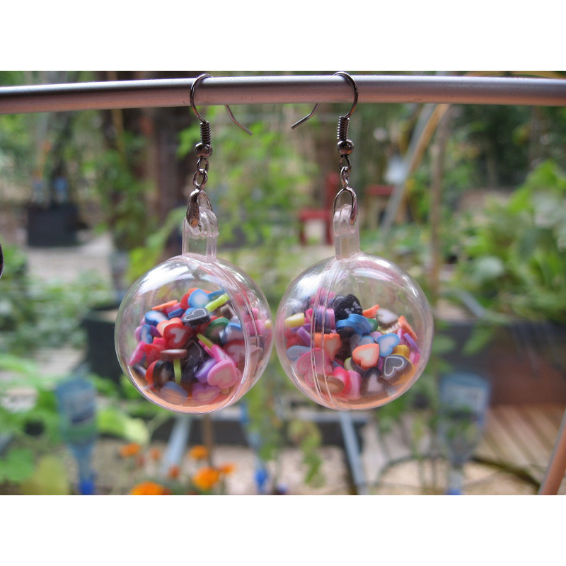 Boucles d'oreilles bulle, Coeurs multicolores mobiles