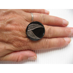 Steampunk RING, Wings of Desire, on Black Resin Background