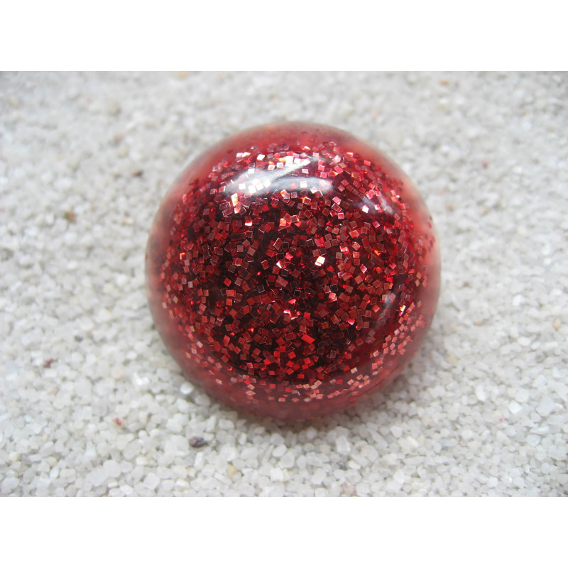 RING large cabochon, red glitter, resin