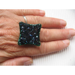 ING square, blue glitter, resin