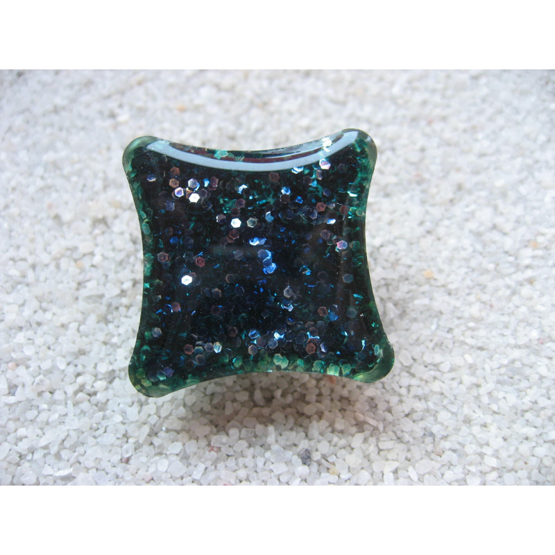 ING square, blue glitter, resin