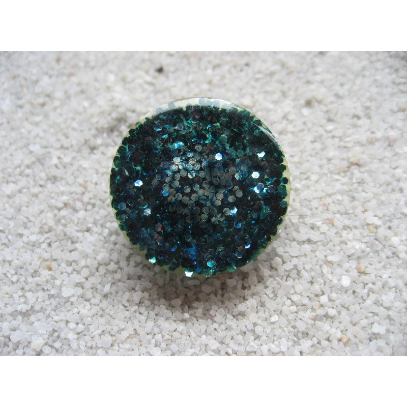 Fancy RING, blue glitter, in resin