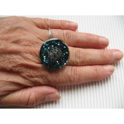 Fancy RING, blue glitter, in resin