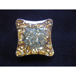 Square ring, gold glitter, resin