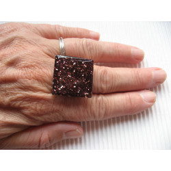 Pink sequins "disco" square resin ring