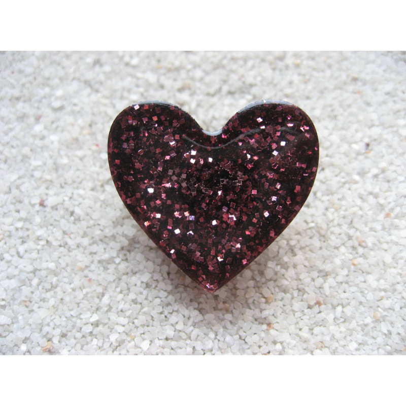 Large heart ring, glitter plums, resin