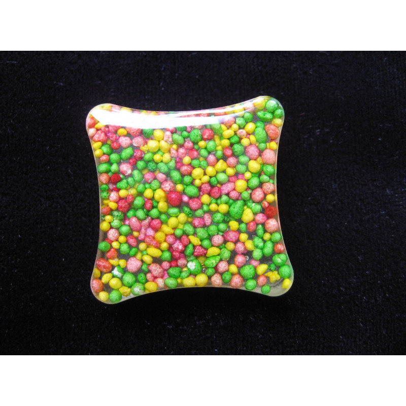 Square ring, multicolored minipearls, in resin