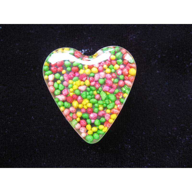 Heart ring, multicolored miniperles, in resin