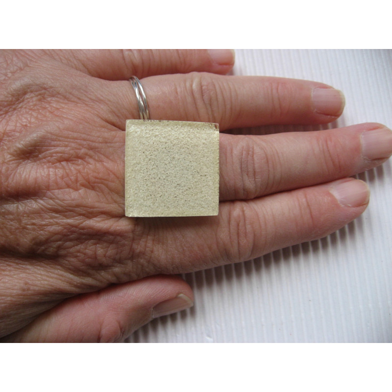 Fancy square RING, beige sand, in resin