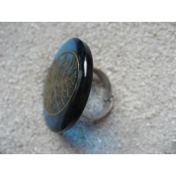 Large Zen ring, Bronze tree of life, on a blue resin background