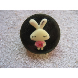 RING Kawaii, Rabbit I love you, on black resin